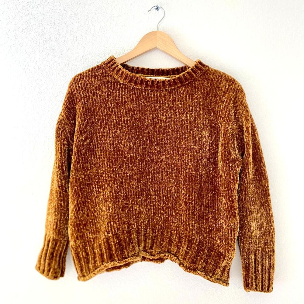Max Studio Golden Mustard Chenille Sweater Size S Cozy Knit Pullover